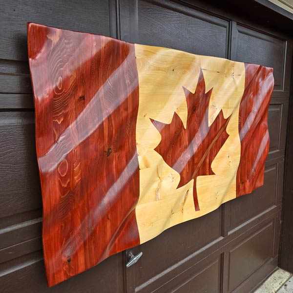 Red Cedar Wood Canadian Flags - Castle River Woodworking Sooke BC